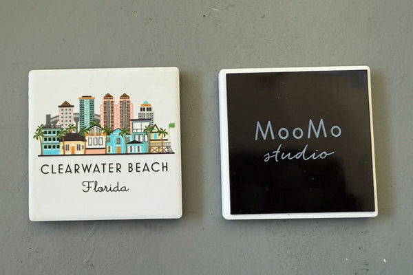 Clearwater Beach Florida Illustrated Skyline Ceramic Fridge Magnet