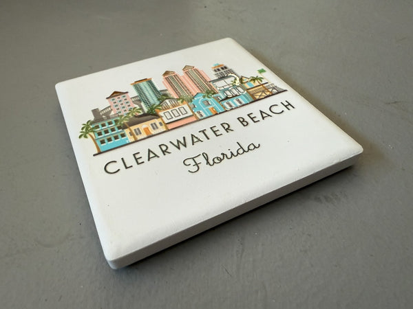 Clearwater Beach Florida Illustrated Skyline Ceramic Fridge Magnet