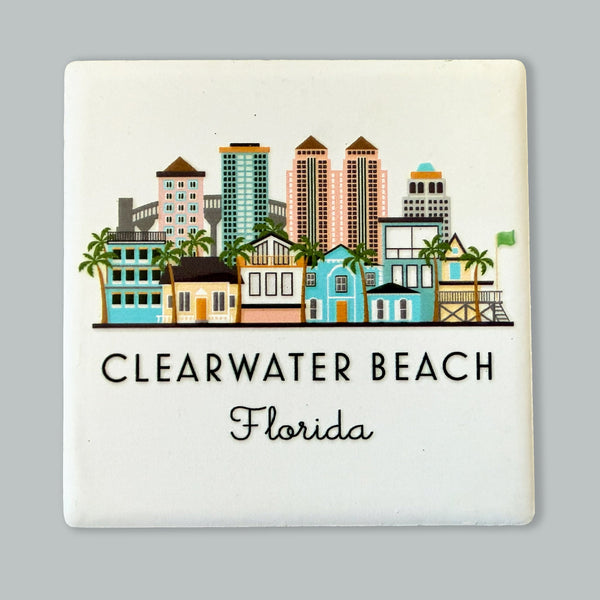 Clearwater Beach Florida Illustrated Skyline Ceramic Fridge Magnet