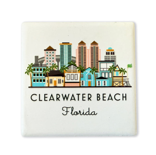 Clearwater Beach Florida Illustrated Skyline Ceramic Fridge Magnet