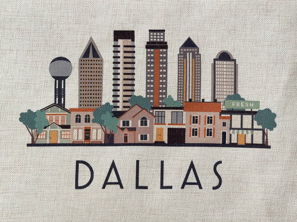 Dallas Texas Skyline Pillow Cover | Graphic Decorative Throw Pillow Cushion Sham