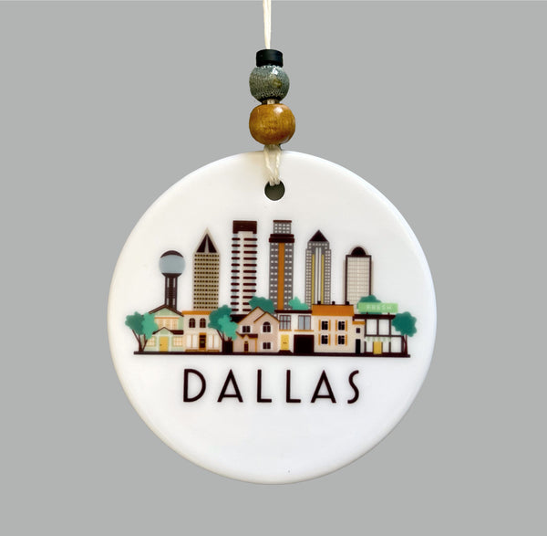Dallas Texas Skyline Graphic Ornament | City Scene Tree Decoration | Christmas Xmas Holiday Ornament