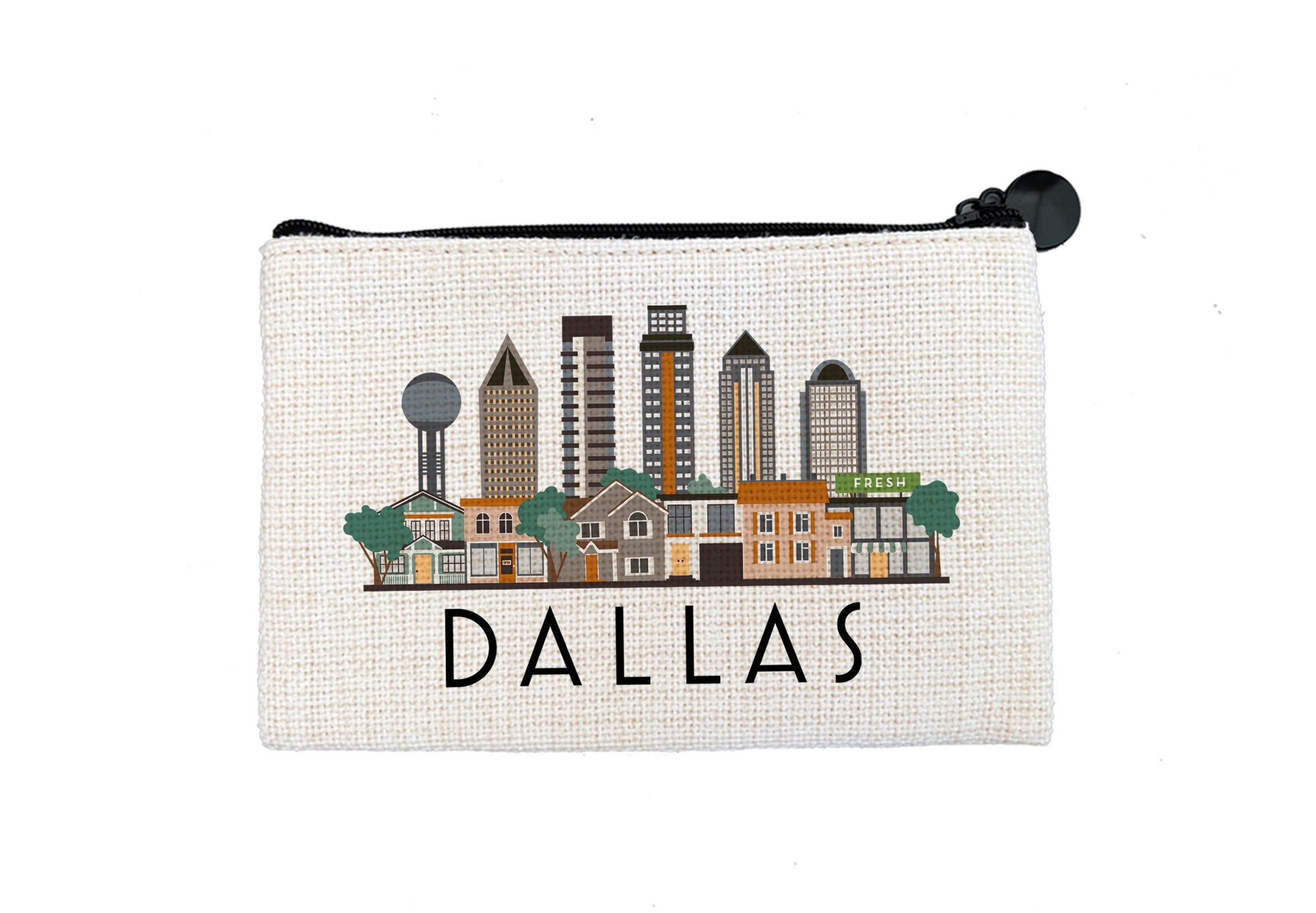 Dallas Texas Cityscape Graphic Skyline Flat Coin Purse Zipper Gift Credit Card Pouch