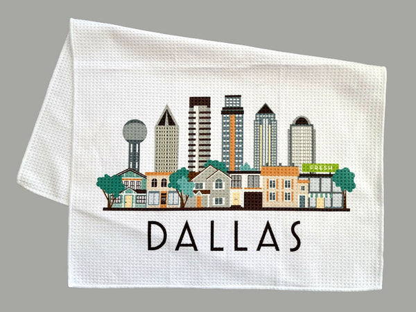 Dallas Texas Cityscape Skyline Graphic Microfiber Kitchen Towel Graphic Print