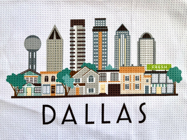 Dallas Texas Cityscape Skyline Graphic Microfiber Kitchen Towel Graphic Print