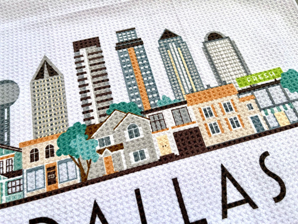 Dallas Texas Cityscape Skyline Graphic Microfiber Kitchen Towel Graphic Print