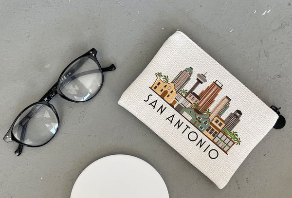 San Antonio Texas Cityscape Graphic Skyline Flat Coin Purse Zipper Gift Credit Card Pouch