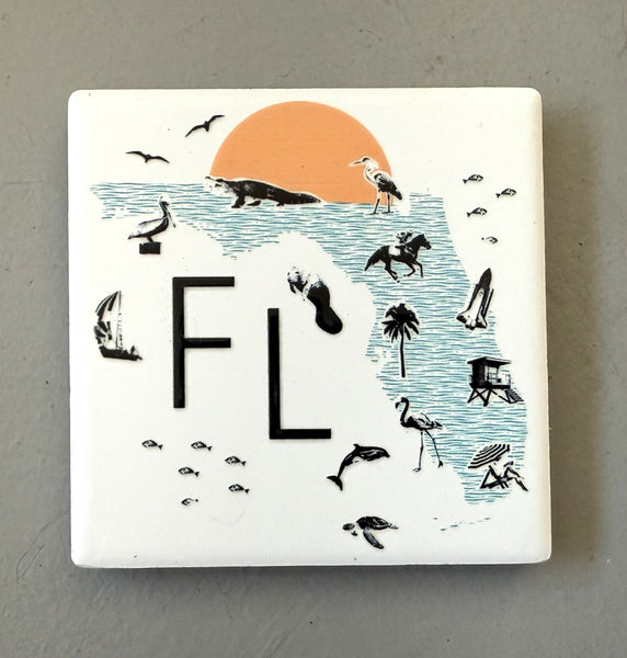 Florida Collage with Icons Ceramic Fridge Magnet