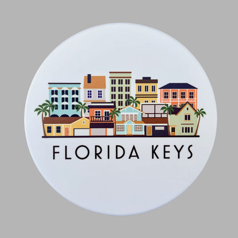 Florida Keys Cityscape Skyline Graphic Flat Ceramic Coaster with Cork Backing