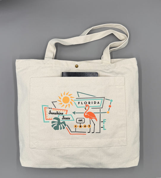 Florida Flamingo Club Double Pocket Tote Bag