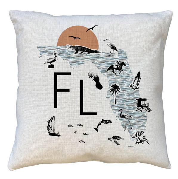 Florida Collage Icon Map Pillow Cover