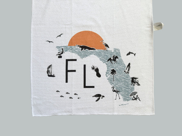 Florida Collage with Icons Microfiber Kitchen and Hand Towel