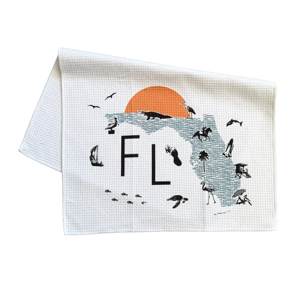 Florida Collage with Icons Microfiber Kitchen and Hand Towel