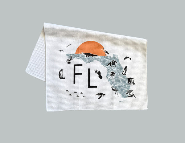 Florida Collage with Icons Microfiber Kitchen and Hand Towel