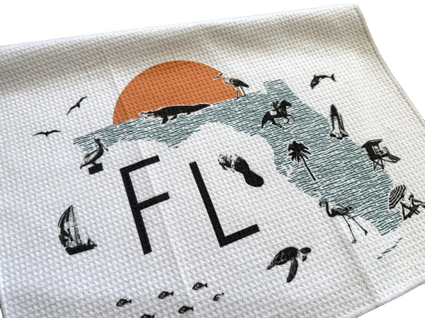 Florida Collage with Icons Microfiber Kitchen and Hand Towel