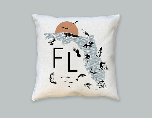 Florida Collage Icon Map Pillow Cover