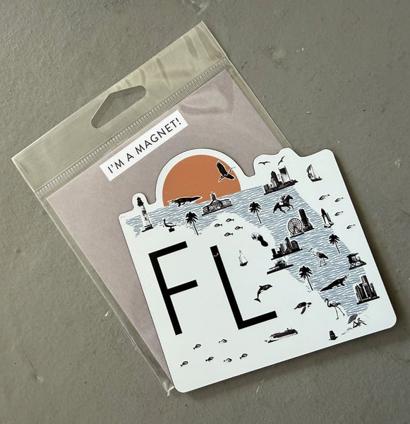 Florida Collage Icon Map Waterproof Magnet