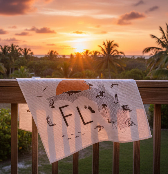 Florida Collage with Icons Microfiber Kitchen and Hand Towel