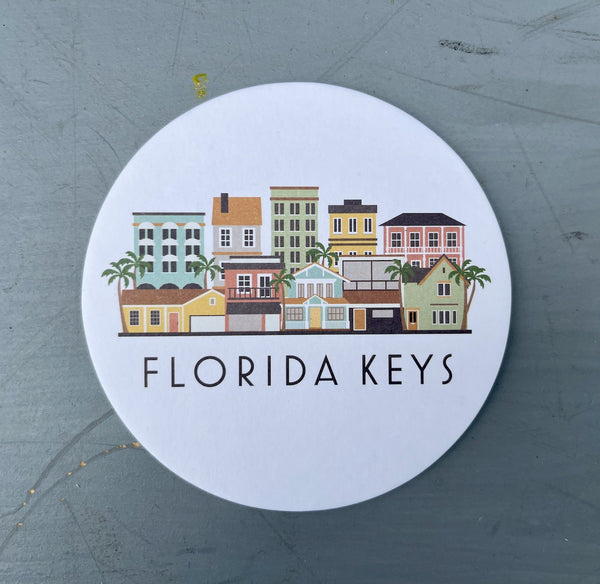 Florida Keys Skyline Paper Pulp Board Coasters | Set of 15 With Black Metal Stand | Absorbent Disposable Reusable Party Bar Coasters