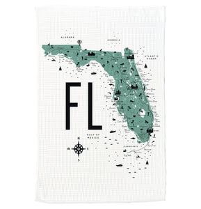 Florida State Icon Map with Cities Microfiber Kitchen Towel Graphic Print