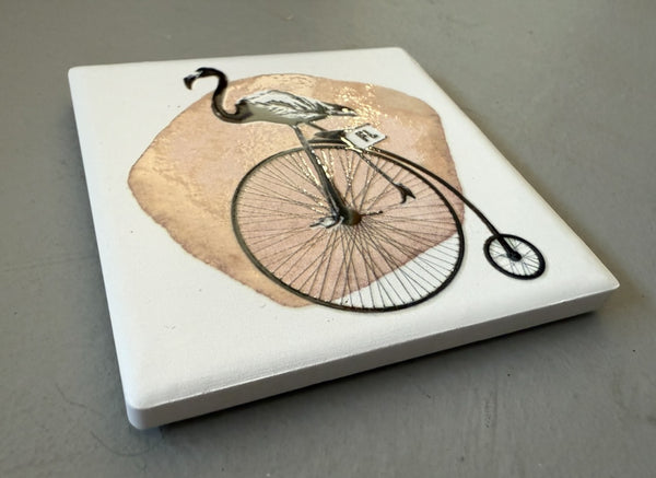 Flamingo Riding Bike Ceramic Fridge Magnet