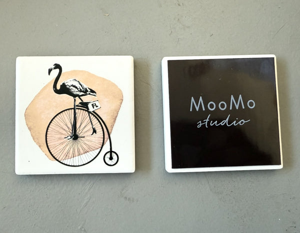 Flamingo Riding Bike Ceramic Fridge Magnet