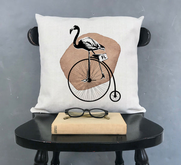 Flamingo Riding Bike Pillow Cover | Decorative Throw Pillow Cushion Sham
