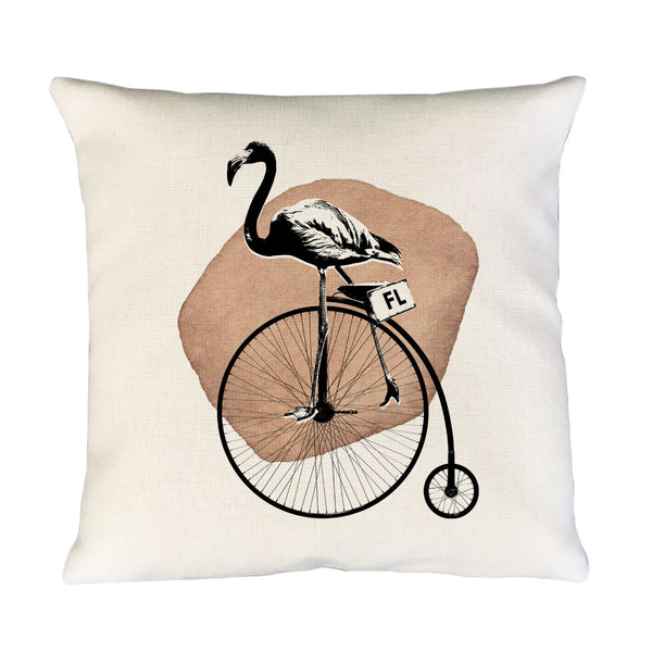 Flamingo Riding Bike Pillow Cover | Decorative Throw Pillow Cushion Sham