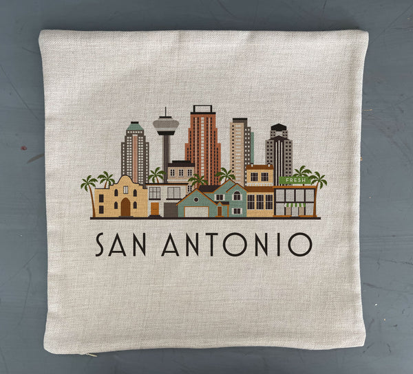 San Antonio Texas Skyline Graphic Pillow Cover | City Scene Decorative Throw Pillow Cushion Sham