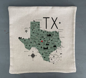 Texas State Icon Map Pillow Cover | Graphic Decorative Throw Pillow Cushion Sham