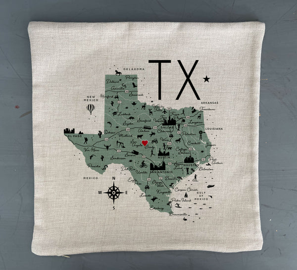 Texas State Icon Map Pillow Cover | Graphic Decorative Throw Pillow Cushion Sham