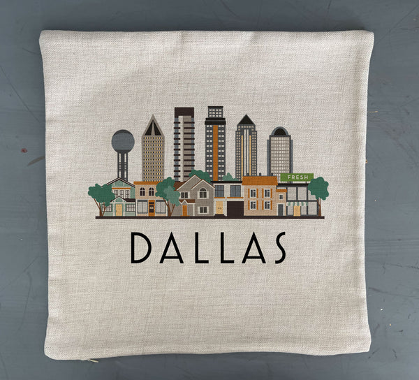 Dallas Texas Skyline Pillow Cover | Graphic Decorative Throw Pillow Cushion Sham