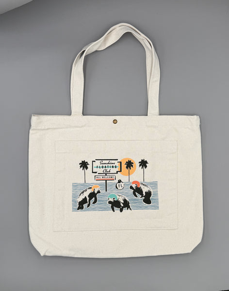 Sunshine Floating Club Double Pocket Manatee Tote Bag