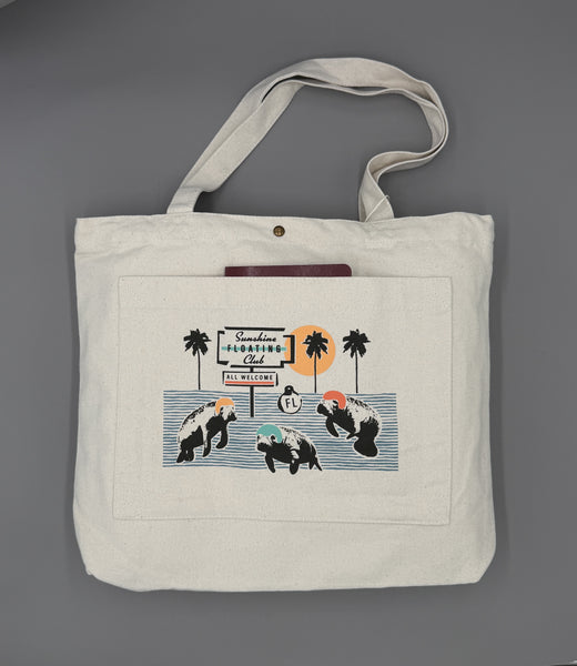 Sunshine Floating Club Double Pocket Manatee Tote Bag