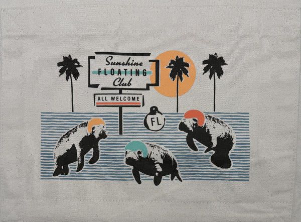 Sunshine Floating Club Double Pocket Manatee Tote Bag