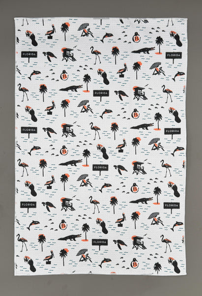 Florida Icons Pattern Microfiber Kitchen and Hand Tea Towel