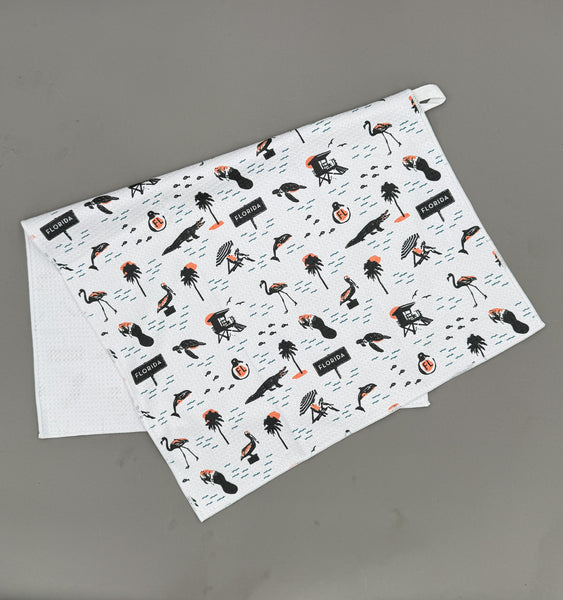 Florida Icons Pattern Microfiber Kitchen and Hand Tea Towel