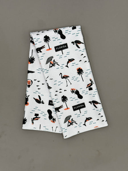 Florida Icons Pattern Microfiber Kitchen and Hand Tea Towel
