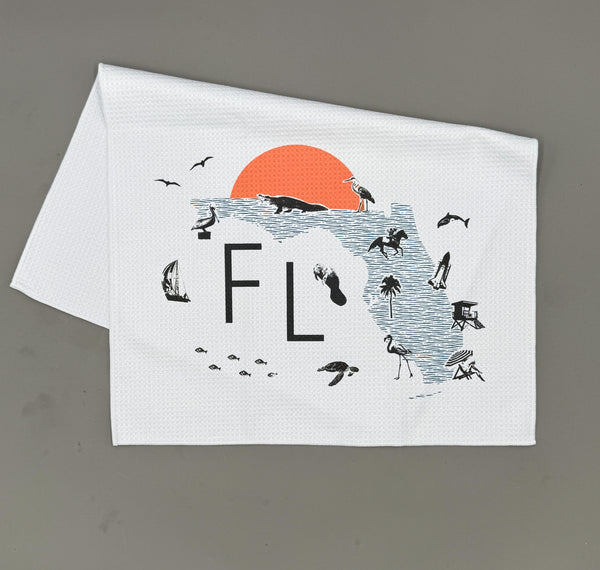 Florida Map with Icons Microfiber Kitchen and Hand Tea Towel