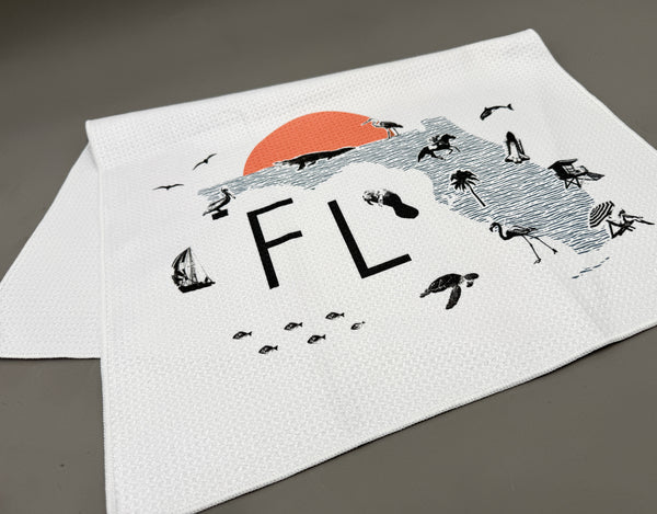 Florida Map with Icons Microfiber Kitchen and Hand Tea Towel