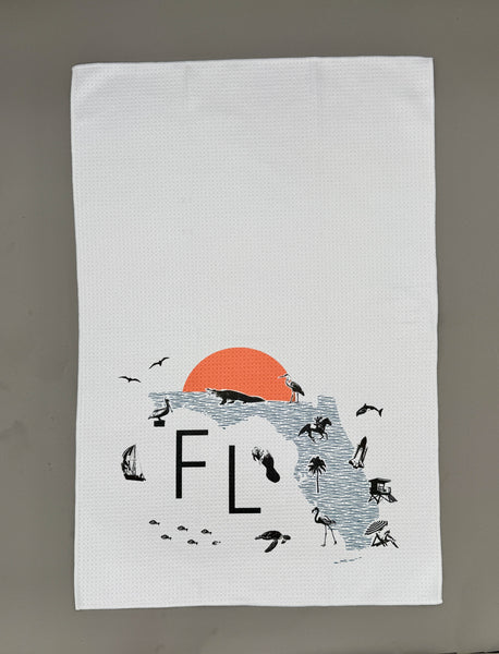 Florida Map with Icons Microfiber Kitchen and Hand Tea Towel
