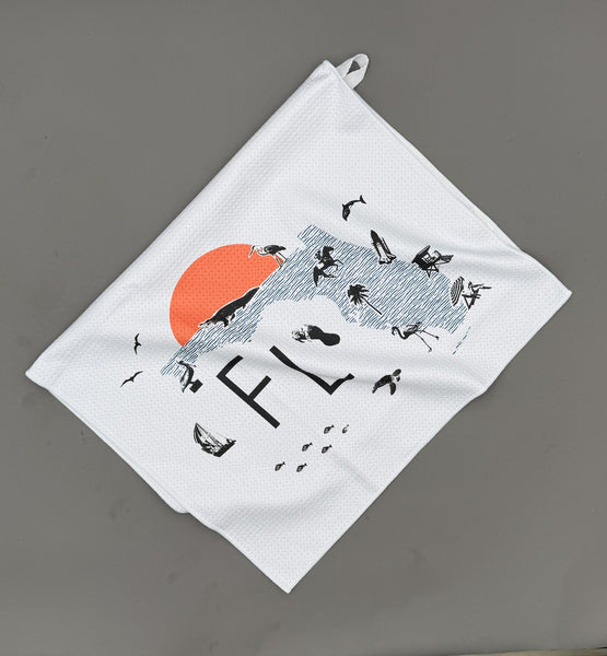 Florida Map with Icons Microfiber Kitchen and Hand Tea Towel