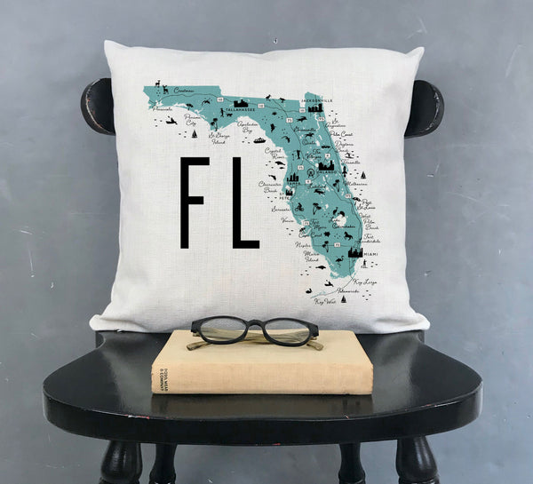 Florida State Icon Map Pillow Cover | Pin-Your-Home Pillow Cover Decorative Throw Pillow Cushion Sham