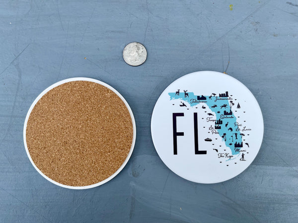 Florida State Icon Map Flat Ceramic Coaster with Cork Backing
