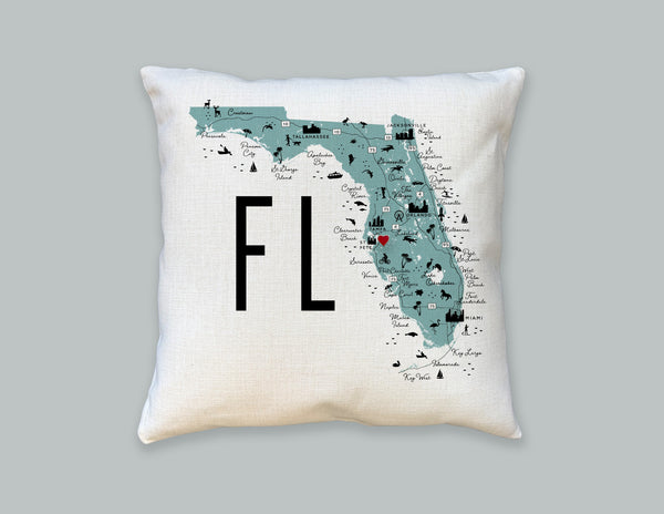 Florida State Icon Map Pillow Cover | Pin-Your-Home Pillow Cover Decorative Throw Pillow Cushion Sham