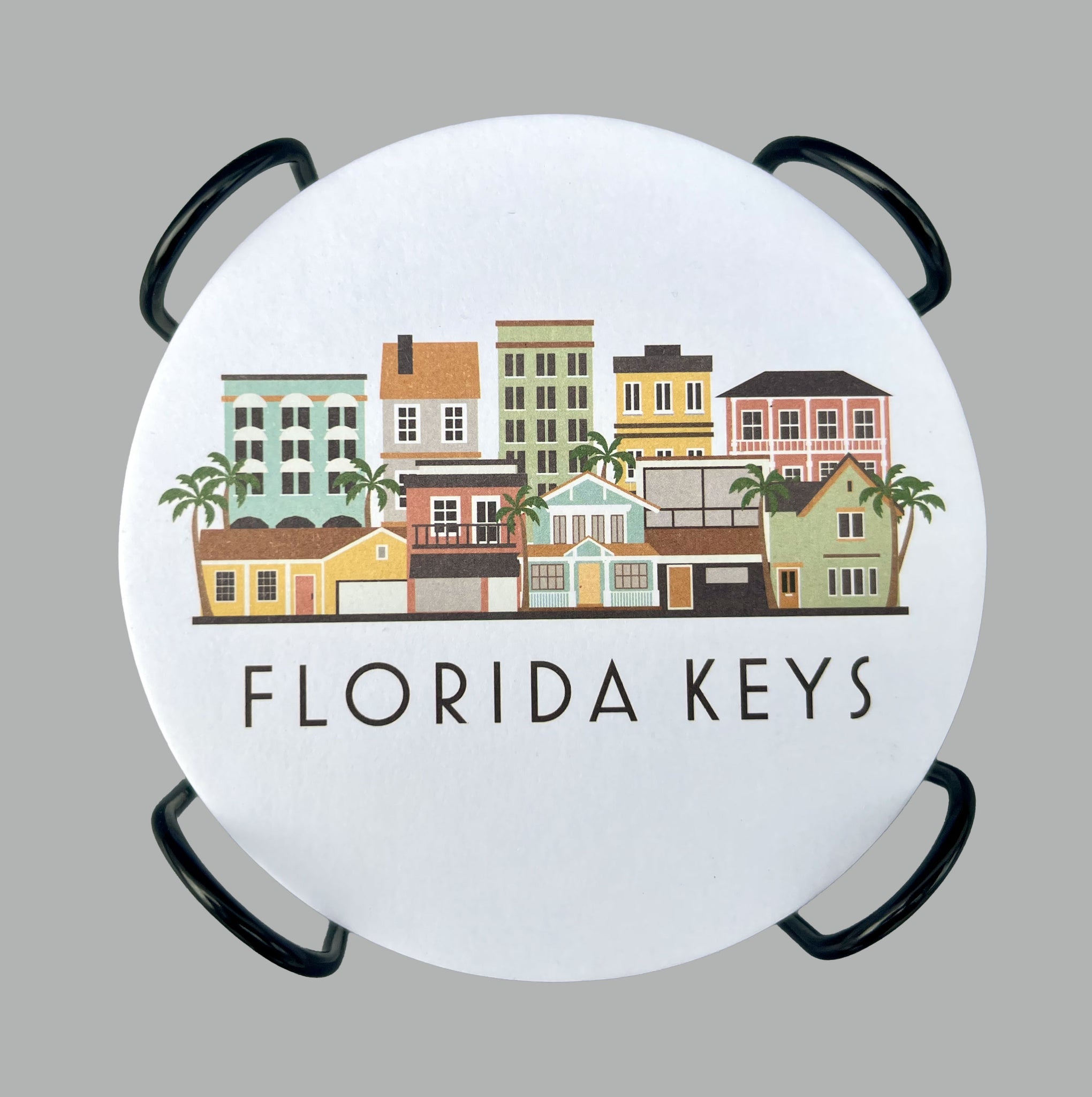 Florida Keys Skyline Paper Pulp Board Coasters | Set of 15 With Black Metal Stand | Absorbent Disposable Reusable Party Bar Coasters