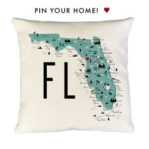 Florida State Icon Map Pillow Cover | Pin-Your-Home Pillow Cover Decorative Throw Pillow Cushion Sham