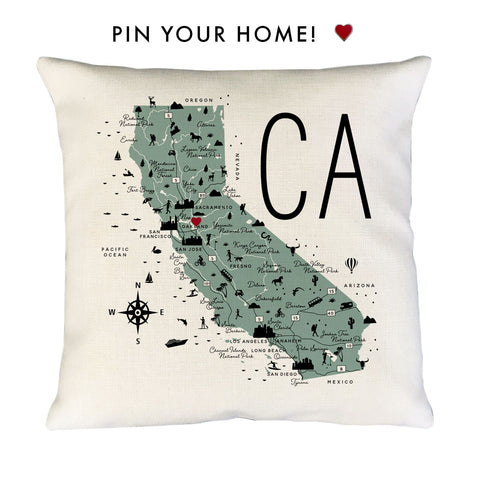 California State Icon Map Pillow Cover | Pin-Your-Home Pillow Cover Decorative Throw Pillow Cushion Sham
