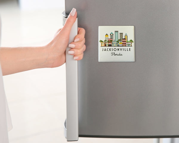 Jacksonville Florida Illustrated Skyline Ceramic Fridge Magnet