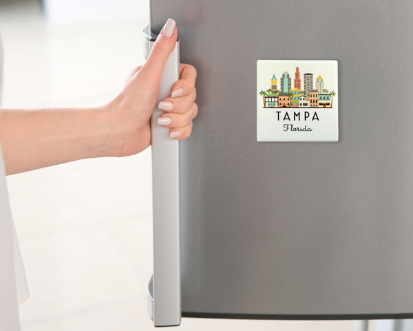 Tampa Florida Illustrated Skyline Ceramic Fridge Magnet